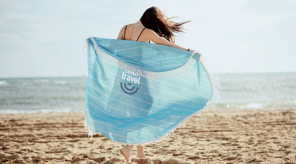 asciugamano da spiaggia con logo