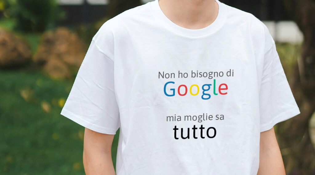 frase divertente per maglietta google e moglie