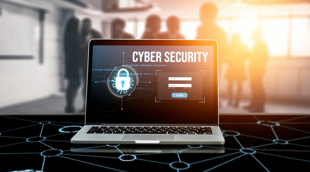 Computer con scritta Cyber Security