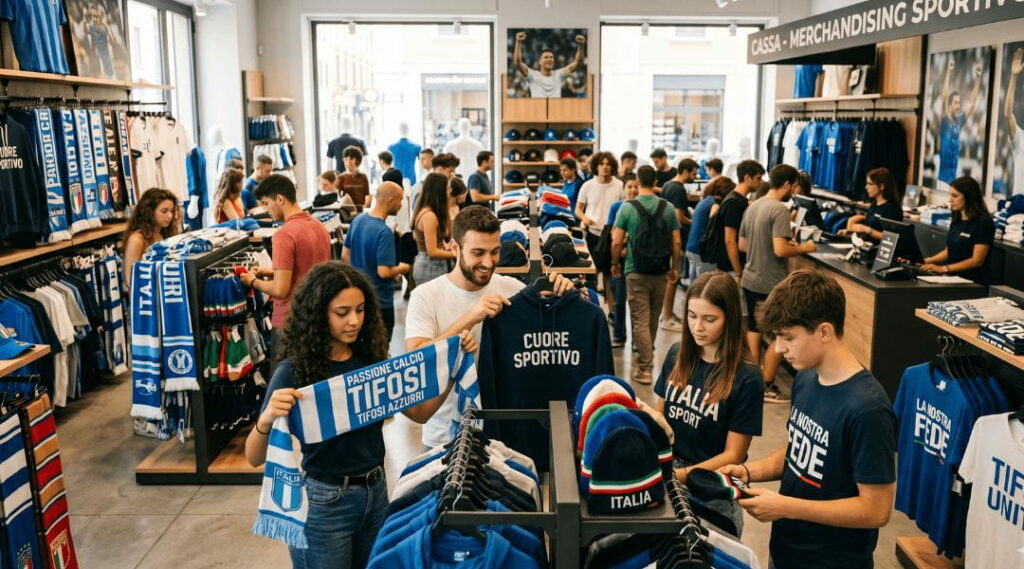 Ragazzi scelgono abbigliamento sportivo in negozio sportivo