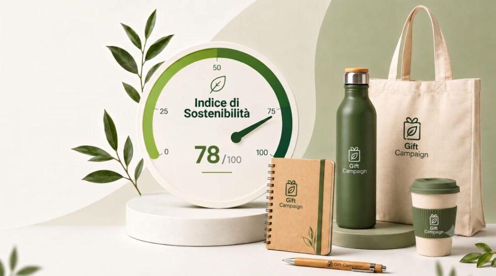Prodotti ecologici di Gift Campaign con indicatore del punteggio di sostenibilità