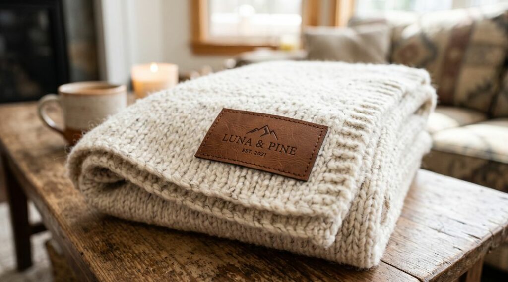 Coperta di lana con etichetta personalizzata