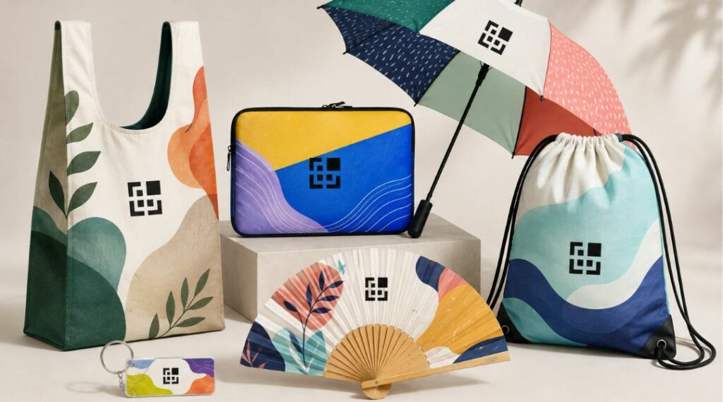 Set di prodotti promozionali personalizzati con logo aziendale
