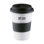 Bicchiere take away in ceramica coperchio e fascia 400ml Takeaway Plus color nero vista area di stampa