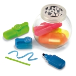 Set 5 evidenziatori promozionali più colori in barattolo con logo Fun color multicolore vista principale