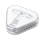 Auricolari promozionali con cavetto in astuccio triangolare Bass color bianco