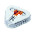 Auricolari promozionali con cavetto in astuccio triangolare Bass color arancione seconda vista