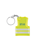 Portachiavi aziendale catarifrangente a forma di gilet Alta Visibilità color giallo fluorescente vista area di stampa
