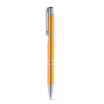 Penna in alluminio con meccanismo a pressione e inchiostro blu color arancione