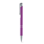 Penna in alluminio con meccanismo a pressione e inchiostro blu color viola