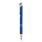 Penna in alluminio con meccanismo a pressione e inchiostro blu color blu reale