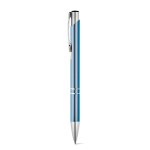 Penna in alluminio con meccanismo a pressione e inchiostro blu color azzurro
