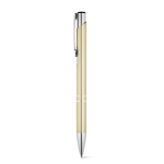 Penna in alluminio con meccanismo a pressione e inchiostro blu color oro