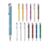 Penna in alluminio con meccanismo a pressione e inchiostro blu vari colori