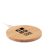 Caricabatteria portatili personalizzabili rotondi in bambù 5W Natura color legno vista area di stampa