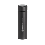 Thermos in acciaio inossidabile con infusore per tè e tisane 470ml color nero immagine con logo