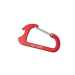 Apribottiglie promozionale a forma di moschettone d'alluminio AluClip color rosso immagine con logo