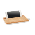 Caricatore wireless personalizzato in bambù con supporto 5W Tray color bianco seconda vista
