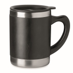 Tazza termica da viaggio in bambù e acciaio con logo 300ml Natural color nero
