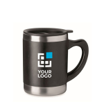 Tazza termica da viaggio in bambù e acciaio con logo 300ml Natural color nero vista area di stampa
