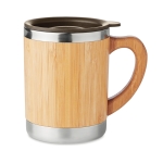 Tazza termica da viaggio in bambù e acciaio con logo 300ml Natural color legno