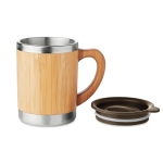 Tazza termica da viaggio in bambù e acciaio con logo 300ml Natural color legno seconda vista