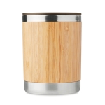 Tazza termica da viaggio in bambù e acciaio con logo 300ml Natural color legno terza vista