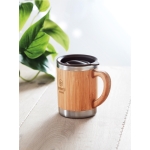 Tazza termica da viaggio in bambù e acciaio con logo 300ml Natural color legno vista ambiente principale