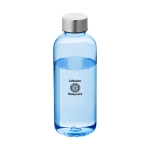 Bottigliette di plastica personalizzate tappo in alluminio 600ml City color blu trasparente vista con stampa tampografica