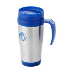 Bicchiere termico take away con manico colorato 400ml Barista color blu vista con stampa tampografica