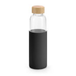 Borraccia in vetro con tappo in bambù e custodia in silicone 600ml color nero