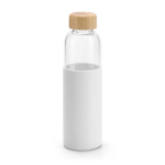 Borraccia in vetro con tappo in bambù e custodia in silicone 600ml color bianco