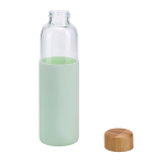 Borraccia in vetro con tappo in bambù e custodia in silicone 600ml color verde chiaro  terza vista