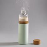 Borraccia in vetro con tappo in bambù e custodia in silicone 600ml color verde chiaro  quarta vista