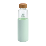 Borraccia in vetro con tappo in bambù e custodia in silicone 600ml color verde chiaro  immagine con logo