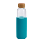 Borraccia in vetro con tappo in bambù e custodia in silicone 600ml color azzurro