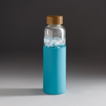Borraccia in vetro con tappo in bambù e custodia in silicone 600ml color azzurro quarta vista