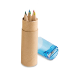 Set di 6 pastelli in contenitore cilindrico con temperino Combi Small color blu