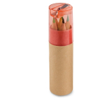 Set di 6 pastelli in contenitore cilindrico con temperino Combi Small color rosso