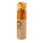Set di 6 pastelli in contenitore cilindrico con temperino Combi Small color arancione immagine con logo