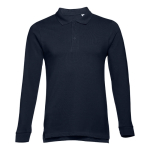 Polo uomo a maniche lunghe in cotone piquet cardato 210 g/m² THC Bern color blu mare