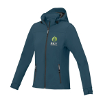 Giacca softshell donna impermeabile con cappuccio 300g/m² Elevate Life color azzurro ciano vista con stampa in transfer