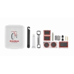 Kit riparazione bici con logo in confezione di plastica trasparente color trasparente terza vista principale