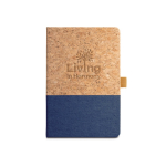 Taccuino A5 copertina sughero e lino pagine a righe Greener Colors color blu immagine con logo 2
