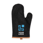 Eleganti guanti da forno personalizzabili con logo aziendale color nero vista area di stampa