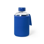 Bottiglietta in vetro con logo con custodia 600ml Softshell color blu prima vista