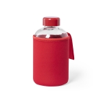 Bottiglietta in vetro con logo con custodia 600ml Softshell color rosso prima vista