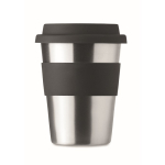 Bicchiere promozionale inox con fascia e tappo 350ml Takeaway Steel color nero terza vista