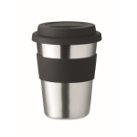 Bicchiere promozionale inox con fascia e tappo 350ml Takeaway Steel color nero quinta vista