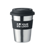 Bicchiere promozionale inox con fascia e tappo 350ml Takeaway Steel color nero vista area di stampa